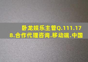 卧龙娱乐主管Q.111.178.合作代理咨询.移动端.中国
